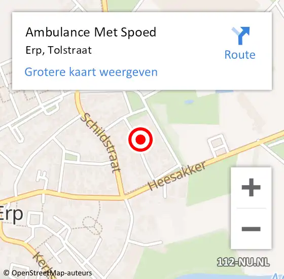 Locatie op kaart van de 112 melding: Ambulance Met Spoed Naar Erp, Tolstraat op 5 januari 2015 21:09