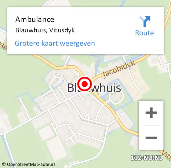 Locatie op kaart van de 112 melding: Ambulance Blauwhuis, Vitusdyk op 6 januari 2015 17:25