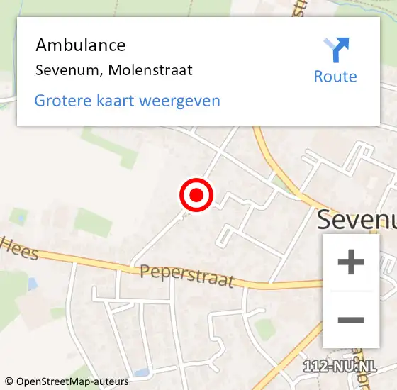 Locatie op kaart van de 112 melding: Ambulance Sevenum, Molenstraat op 6 januari 2015 17:36