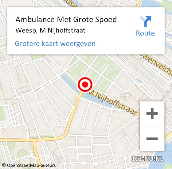 Locatie op kaart van de 112 melding: Ambulance Met Grote Spoed Naar Weesp, M Nijhoffstraat op 8 januari 2015 00:47