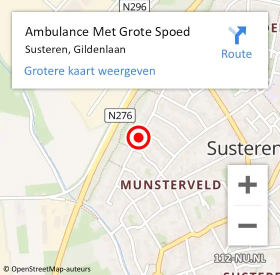 Locatie op kaart van de 112 melding: Ambulance Met Grote Spoed Naar Susteren, Gildenlaan op 8 januari 2015 06:35