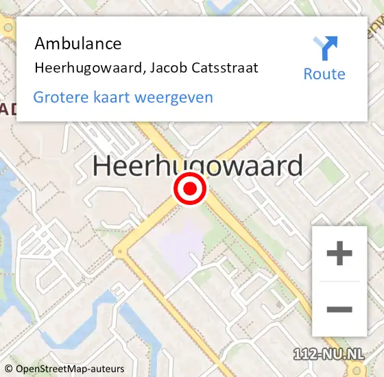 Locatie op kaart van de 112 melding: Ambulance Heerhugowaard, Jacob Catsstraat op 8 januari 2015 10:06