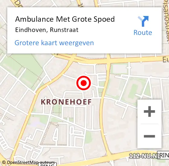 Locatie op kaart van de 112 melding: Ambulance Met Grote Spoed Naar Eindhoven, Runstraat op 8 januari 2015 10:33