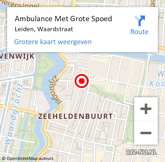 Locatie op kaart van de 112 melding: Ambulance Met Grote Spoed Naar Leiden, Waardstraat op 8 januari 2015 15:08