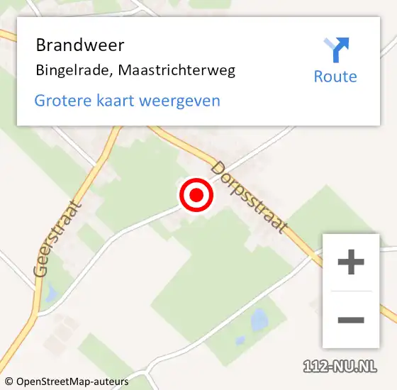 Locatie op kaart van de 112 melding: Brandweer Bingelrade, Maastrichterweg op 8 januari 2015 19:20