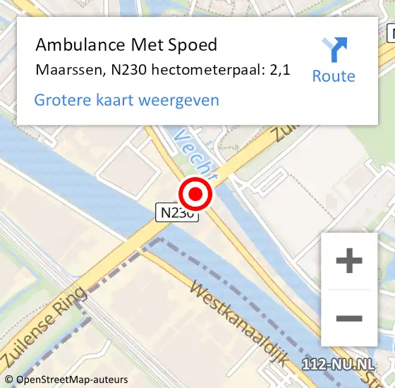 Locatie op kaart van de 112 melding: Ambulance Met Spoed Naar Maarssen, N230 hectometerpaal: 2,1 op 9 januari 2015 08:08
