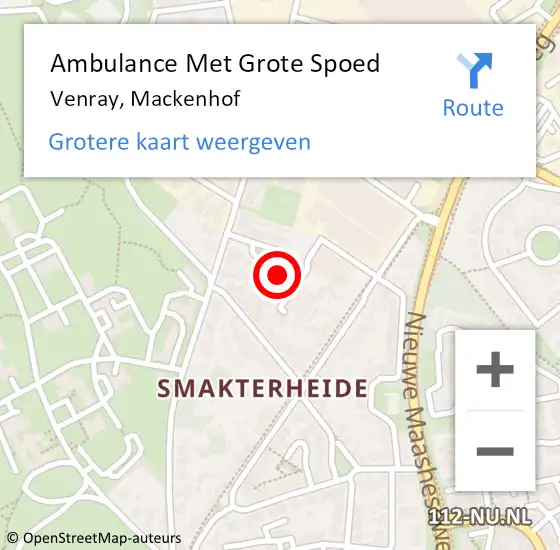 Locatie op kaart van de 112 melding: Ambulance Met Grote Spoed Naar Venray, Mackenhof op 9 januari 2015 09:51
