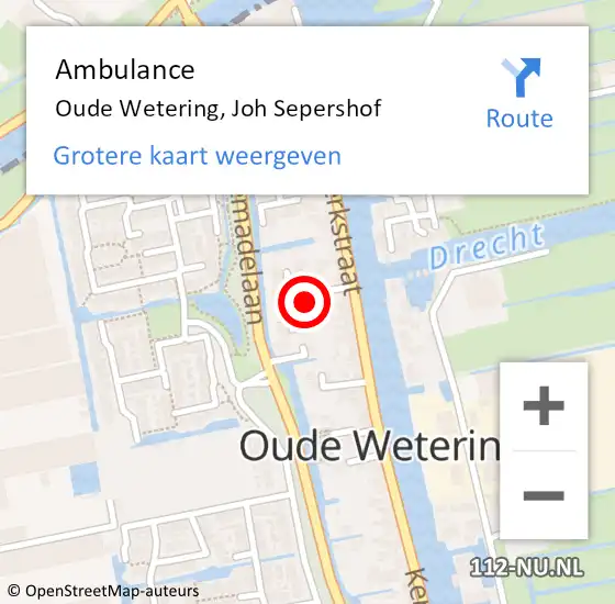 Locatie op kaart van de 112 melding: Ambulance Oude Wetering, Joh Sepershof op 9 januari 2015 10:04