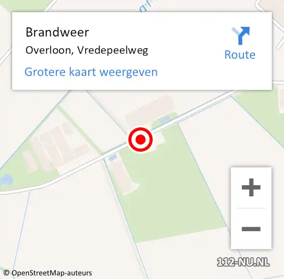 Locatie op kaart van de 112 melding: Brandweer Overloon, Vredepeelweg op 9 januari 2015 17:08