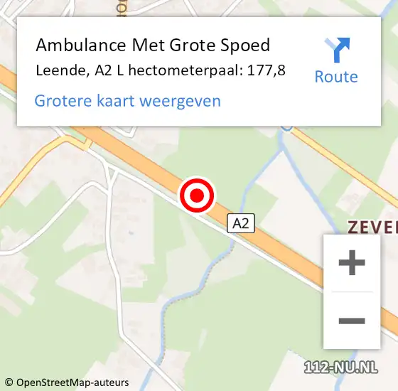 Locatie op kaart van de 112 melding: Ambulance Met Grote Spoed Naar Leende, A2 L hectometerpaal: 179,0 op 9 januari 2015 22:36