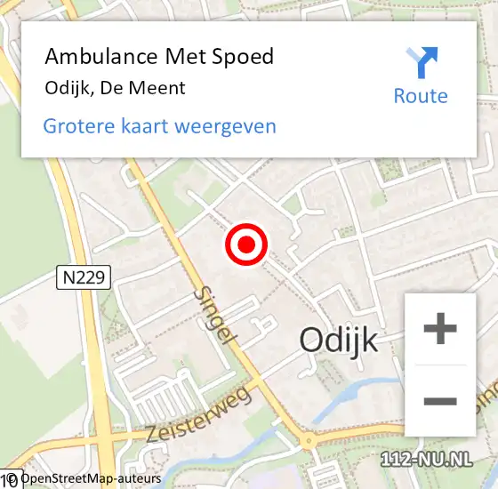 Locatie op kaart van de 112 melding: Ambulance Met Spoed Naar Odijk, De Meent op 10 januari 2015 12:41