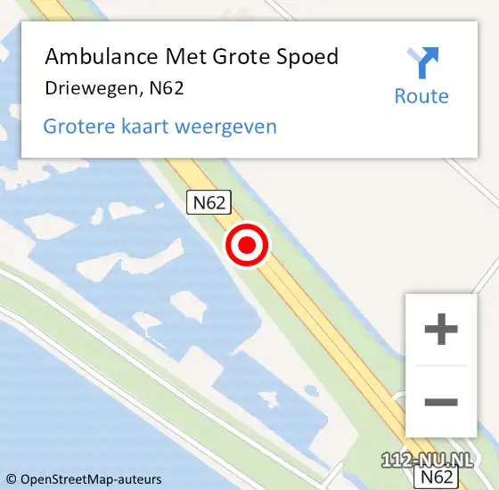 Locatie op kaart van de 112 melding: Ambulance Met Grote Spoed Naar Driewegen, N62 op 10 januari 2015 15:33