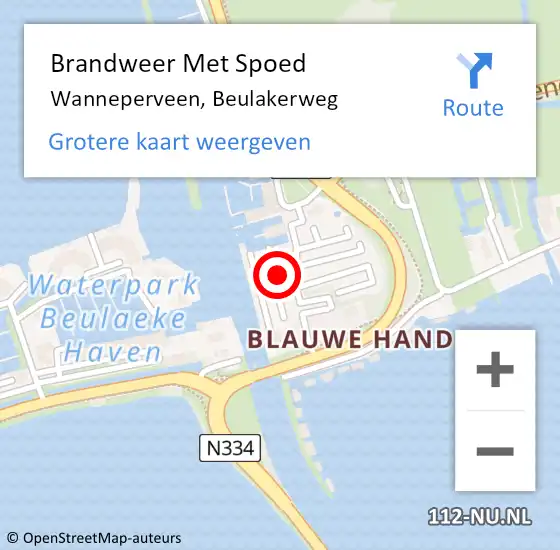 Locatie op kaart van de 112 melding: Brandweer Met Spoed Naar Wanneperveen, Beulakerweg op 10 januari 2015 20:15