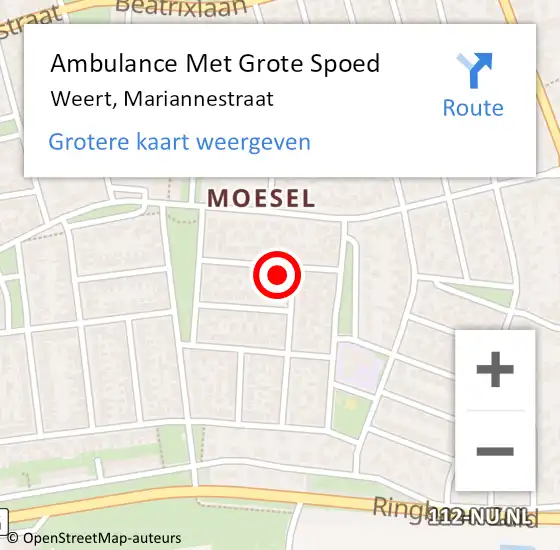 Locatie op kaart van de 112 melding: Ambulance Met Grote Spoed Naar Weert, Mariannestraat op 10 januari 2015 21:55