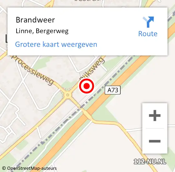 Locatie op kaart van de 112 melding: Brandweer Linne, Bergerweg op 11 januari 2015 01:10