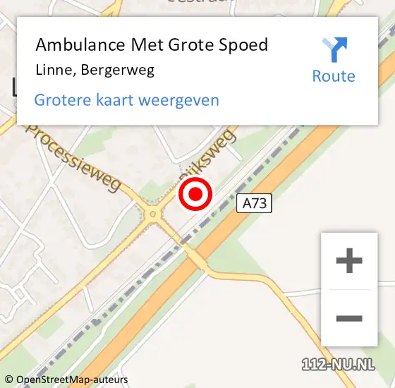 Locatie op kaart van de 112 melding: Ambulance Met Grote Spoed Naar Linne, Bergerweg op 11 januari 2015 01:21