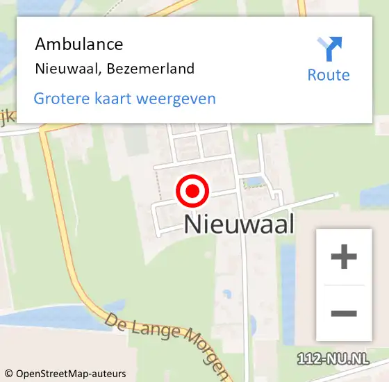 Locatie op kaart van de 112 melding: Ambulance Nieuwaal, Bezemerland op 11 januari 2015 09:43