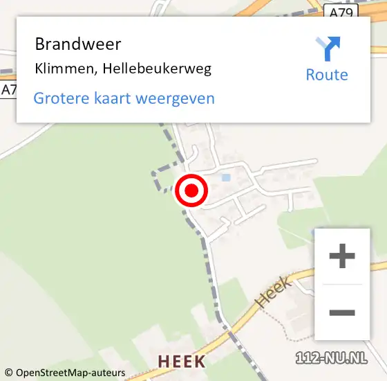 Locatie op kaart van de 112 melding: Brandweer Klimmen, Hellebeukerweg op 11 januari 2015 14:15