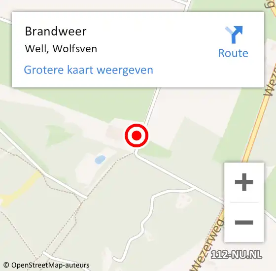 Locatie op kaart van de 112 melding: Brandweer Well, Wolfsven op 11 januari 2015 15:08