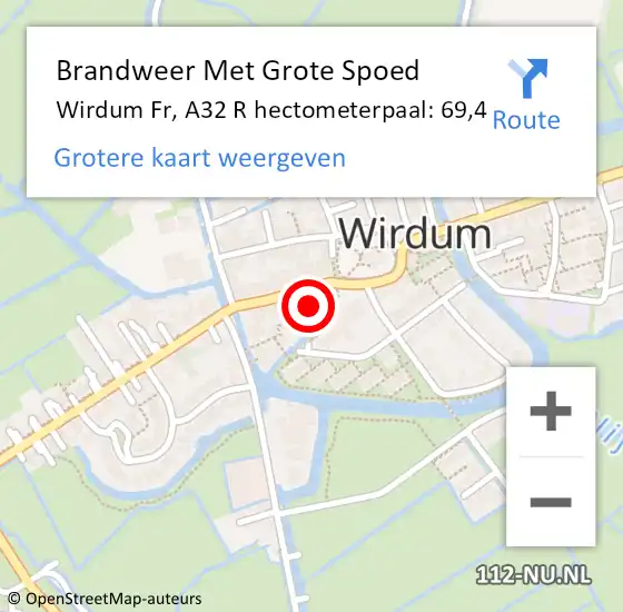 Locatie op kaart van de 112 melding: Brandweer Met Grote Spoed Naar Wirdum Fr, A32 R hectometerpaal: 69,4 op 11 januari 2015 17:51