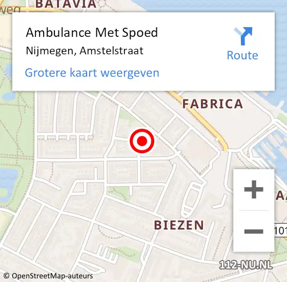 Locatie op kaart van de 112 melding: Ambulance Met Spoed Naar Nijmegen, Amstelstraat op 11 januari 2015 23:52