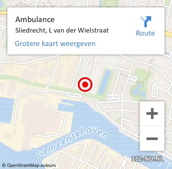 Locatie op kaart van de 112 melding: Ambulance Sliedrecht, L van der Wielstraat op 12 januari 2015 13:19