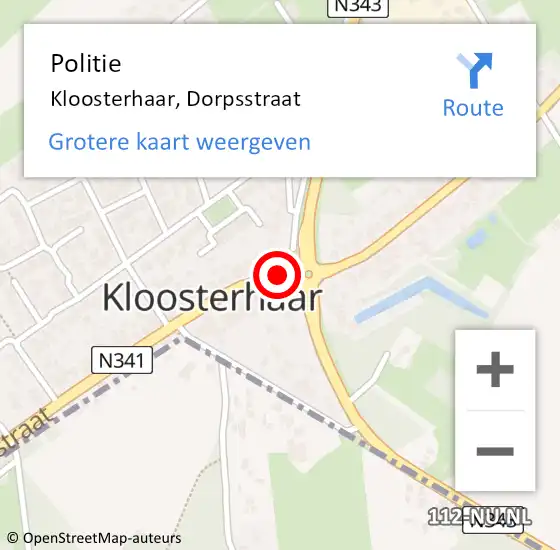 Locatie op kaart van de 112 melding: Politie Kloosterhaar, Dorpsstraat op 12 januari 2015 14:14