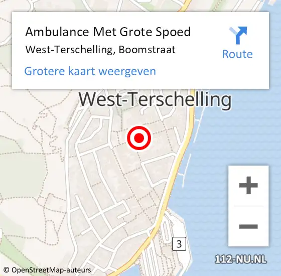 Locatie op kaart van de 112 melding: Ambulance Met Grote Spoed Naar West-Terschelling, Boomstraat op 14 januari 2015 08:37
