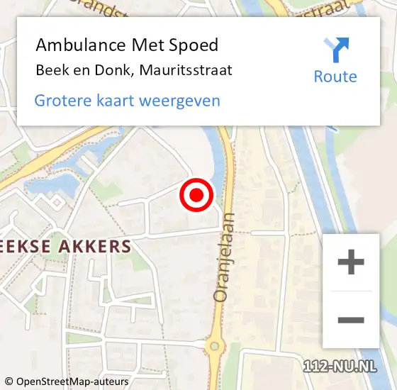 Locatie op kaart van de 112 melding: Ambulance Met Spoed Naar Beek en Donk, Mauritsstraat op 14 januari 2015 08:45