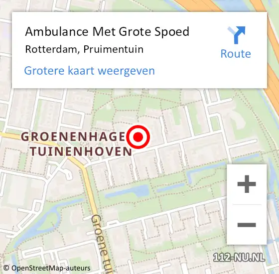 Locatie op kaart van de 112 melding: Ambulance Met Grote Spoed Naar Rotterdam, Pruimentuin op 14 januari 2015 10:04