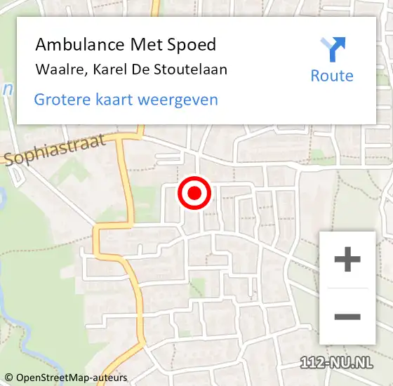 Locatie op kaart van de 112 melding: Ambulance Met Spoed Naar Waalre, Karel De Stoutelaan op 14 januari 2015 12:25