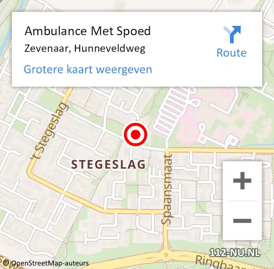 Locatie op kaart van de 112 melding: Ambulance Met Spoed Naar Zevenaar, Hunneveldweg op 14 januari 2015 16:59