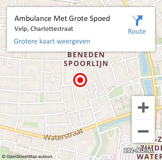 Locatie op kaart van de 112 melding: Ambulance Met Grote Spoed Naar Velp, Charlottestraat op 14 januari 2015 19:43