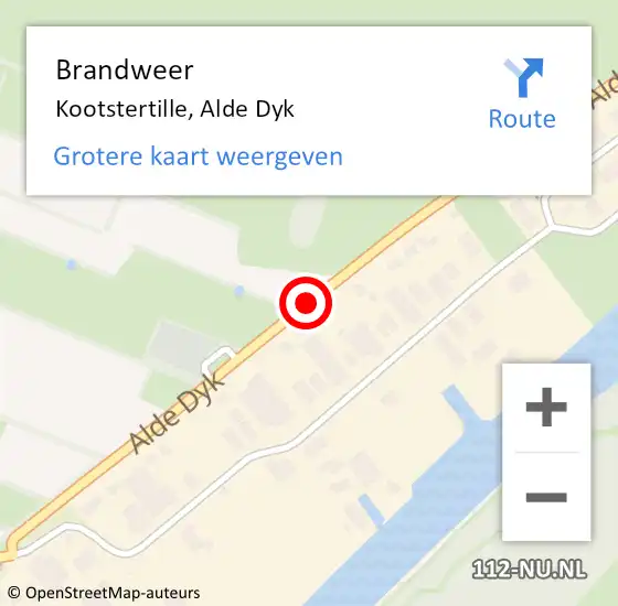Locatie op kaart van de 112 melding: Brandweer Kootstertille, Alde Dyk op 15 januari 2015 06:36