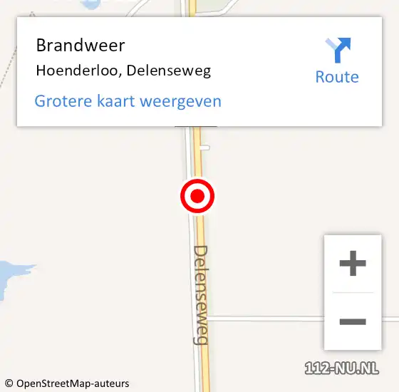 Locatie op kaart van de 112 melding: Brandweer Hoenderloo, Delenseweg op 15 januari 2015 16:13