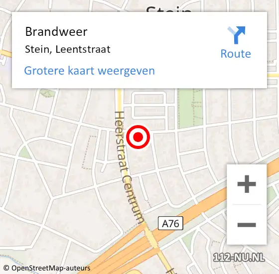 Locatie op kaart van de 112 melding: Brandweer Stein, Leentstraat op 16 januari 2015 19:22