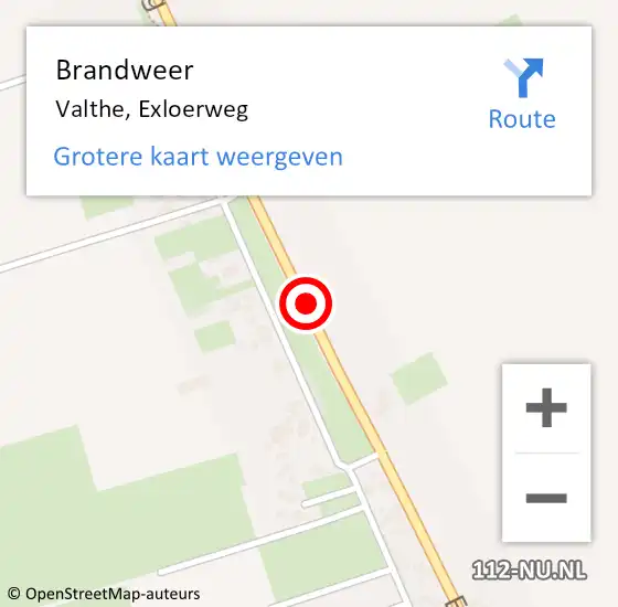 Locatie op kaart van de 112 melding: Brandweer Valthe, Exloerweg op 28 oktober 2013 05:31