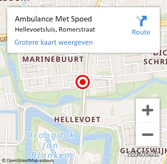Locatie op kaart van de 112 melding: Ambulance Met Spoed Naar Hellevoetsluis, Romerstraat op 17 januari 2015 13:27