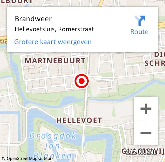 Locatie op kaart van de 112 melding: Brandweer Hellevoetsluis, Romerstraat op 17 januari 2015 13:29