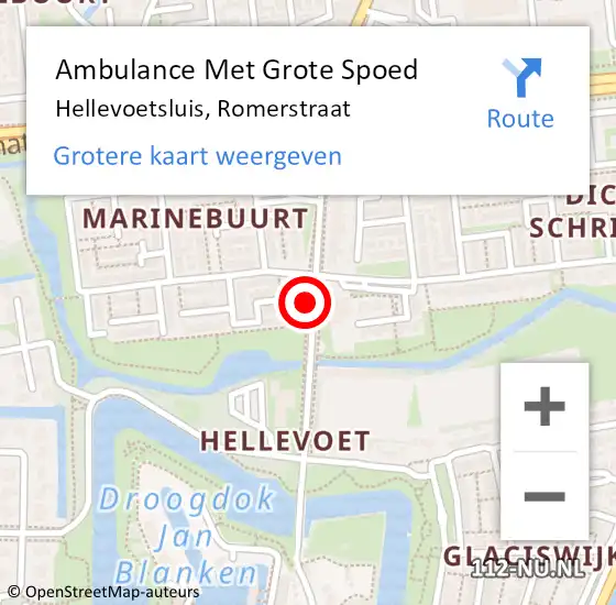Locatie op kaart van de 112 melding: Ambulance Met Grote Spoed Naar Hellevoetsluis, Romerstraat op 17 januari 2015 13:36