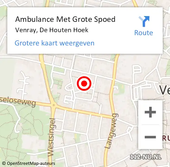 Locatie op kaart van de 112 melding: Ambulance Met Grote Spoed Naar Venray, De Houten Hoek op 18 januari 2015 03:09