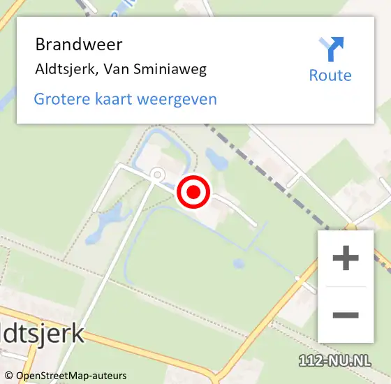 Locatie op kaart van de 112 melding: Brandweer Aldtsjerk, Van Sminiaweg op 18 januari 2015 12:12