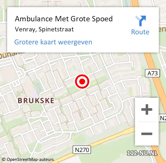 Locatie op kaart van de 112 melding: Ambulance Met Grote Spoed Naar Venray, Spinetstraat op 18 januari 2015 23:03