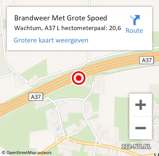 Locatie op kaart van de 112 melding: Brandweer Met Grote Spoed Naar Wachtum, A37 L hectometerpaal: 21,0 op 19 januari 2015 13:37