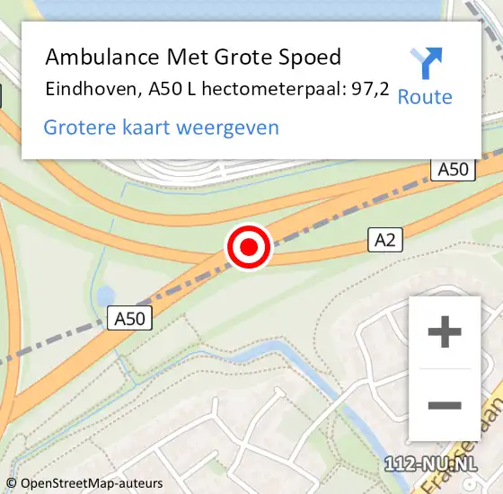 Locatie op kaart van de 112 melding: Ambulance Met Grote Spoed Naar Eindhoven, A50 L hectometerpaal: 97,2 op 21 januari 2015 12:16