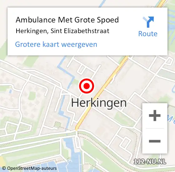 Locatie op kaart van de 112 melding: Ambulance Met Grote Spoed Naar Herkingen, Sint Elizabethstraat op 21 januari 2015 15:16