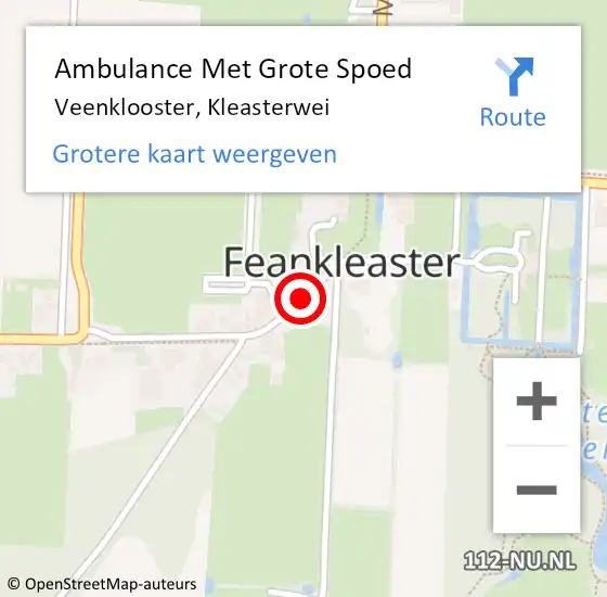 Locatie op kaart van de 112 melding: Ambulance Met Grote Spoed Naar Veenklooster, Kleasterwei op 21 januari 2015 21:37