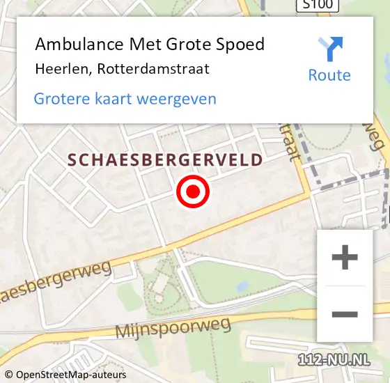Locatie op kaart van de 112 melding: Ambulance Met Grote Spoed Naar Heerlen, Rotterdamstraat op 22 januari 2015 19:07