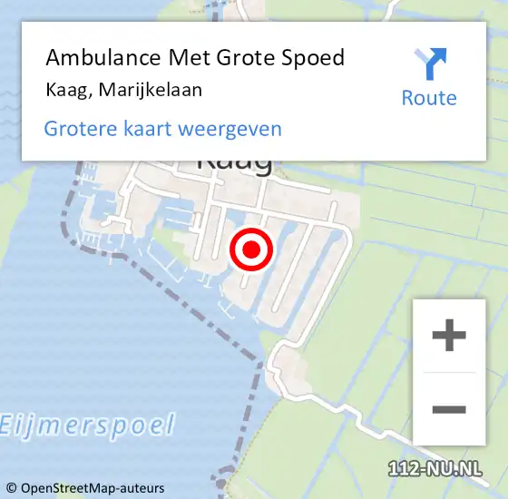 Locatie op kaart van de 112 melding: Ambulance Met Grote Spoed Naar Kaag, Marijkelaan op 23 januari 2015 22:53