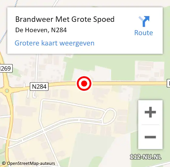 Locatie op kaart van de 112 melding: Brandweer Met Grote Spoed Naar De Hoeven, N284 op 24 januari 2015 04:38